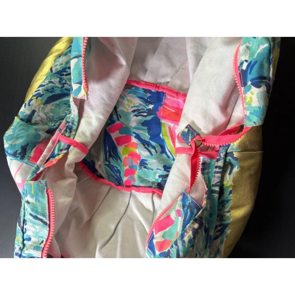 Lilly‎ Pulitzer Sailboat Print Tote Bag Blue Pink Gold Style 25804